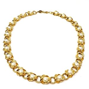 Vintage Napier Gold Tone Pearl Chain Necklace